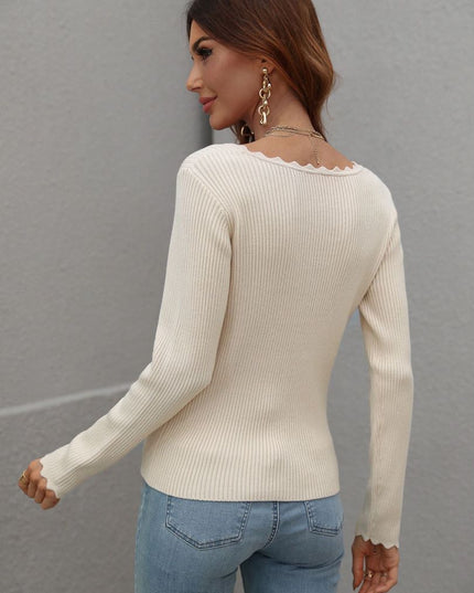 V-Neck Ribbed Knit Top