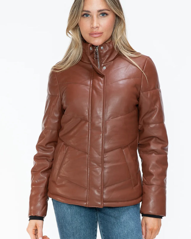 Snobbish Pocketed Zip Up Turtleneck Puffer Jacket