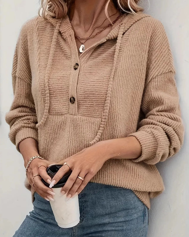 Drawstring Button Front Hoodie Khaki