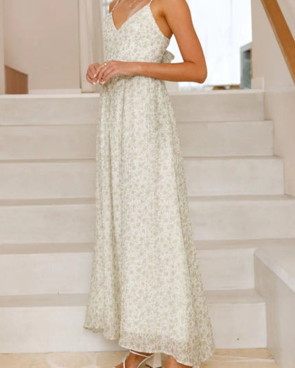 Bow Back Printed V-Neck Cami Dress