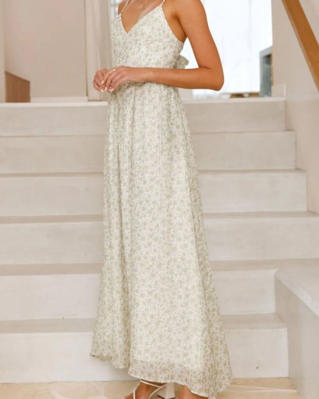 Bow Back Printed V-Neck Cami Dress