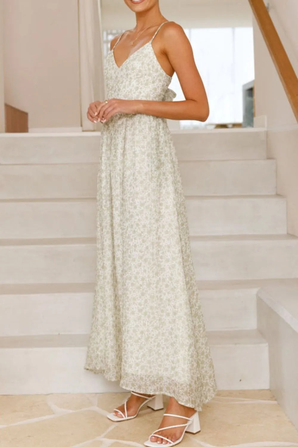 Bow Back Printed V-Neck Cami Dress