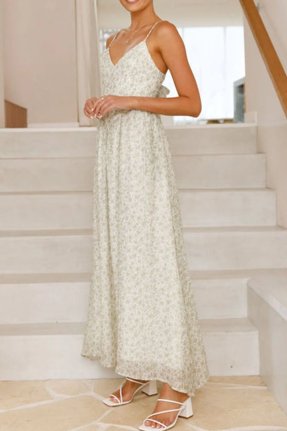 Bow Back Printed V-Neck Cami Dress