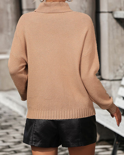 Turtle Neck Tassel Front Long Sleeve Pullover Sweater