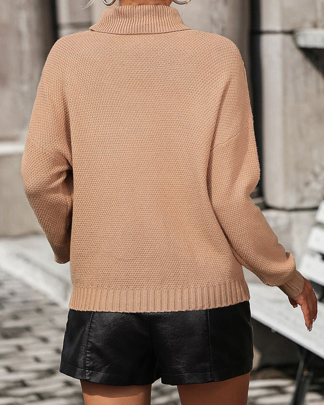 Turtle Neck Tassel Front Long Sleeve Pullover Sweater