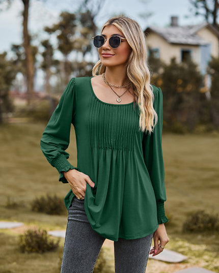 Puff Sleeve Pleated Blouse Green