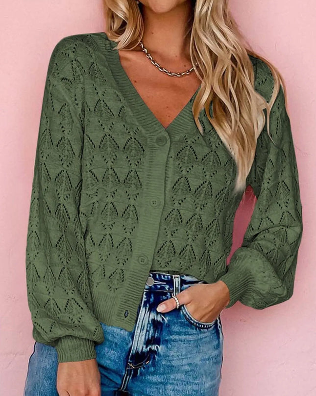 Openwork Button Up Cardigan