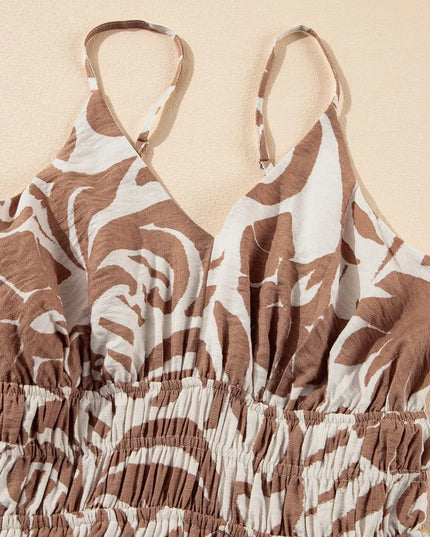 Floral Shirred High Waist Spaghetti Straps Dress