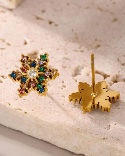Stainless Steel Snowflake Stud Earrings 