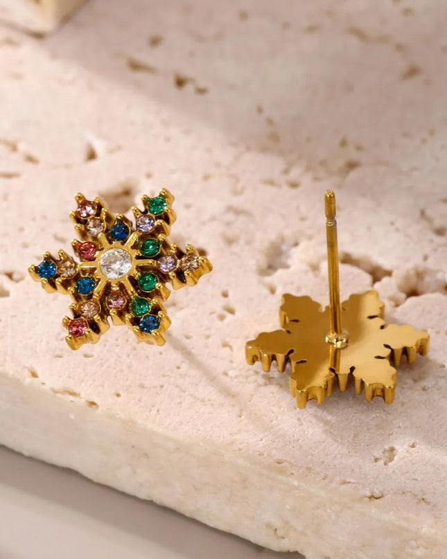 Stainless Steel Snowflake Stud Earrings 