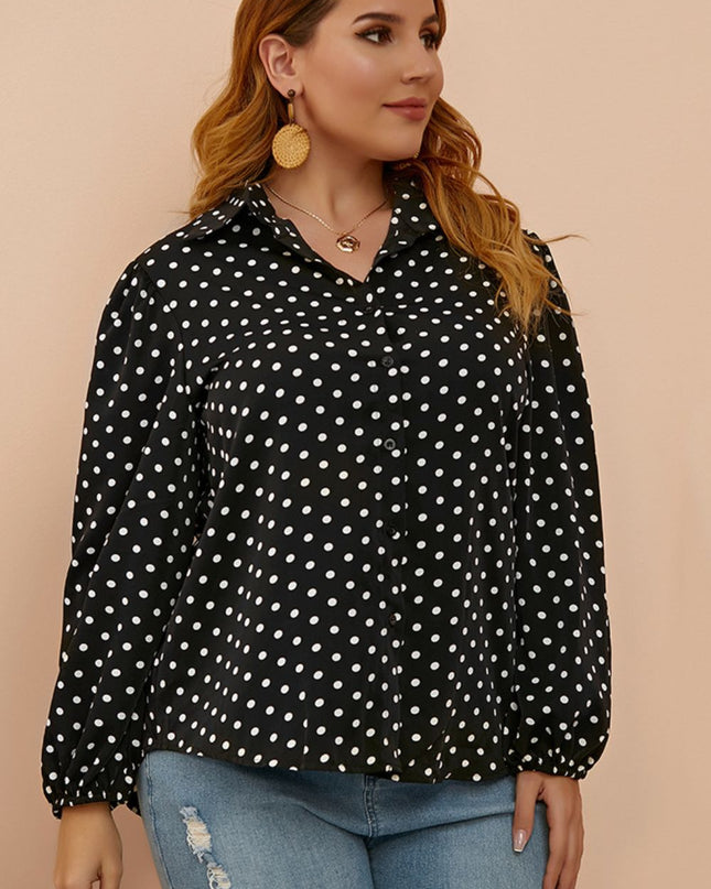 Plus Size Polka Dot Balloon Sleeve Shirt