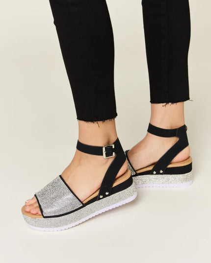 Forever Link Rhinestone Buckle Strappy Wedge Sandals