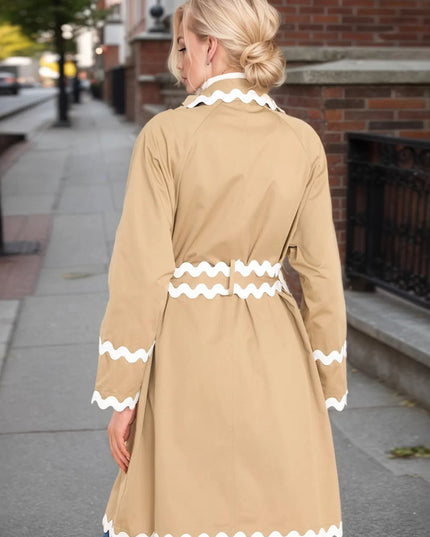 Scalloped Trim Long Sleeve Trench Coat