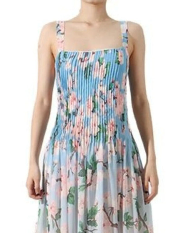 Floral Print Pleated Maxi Dress