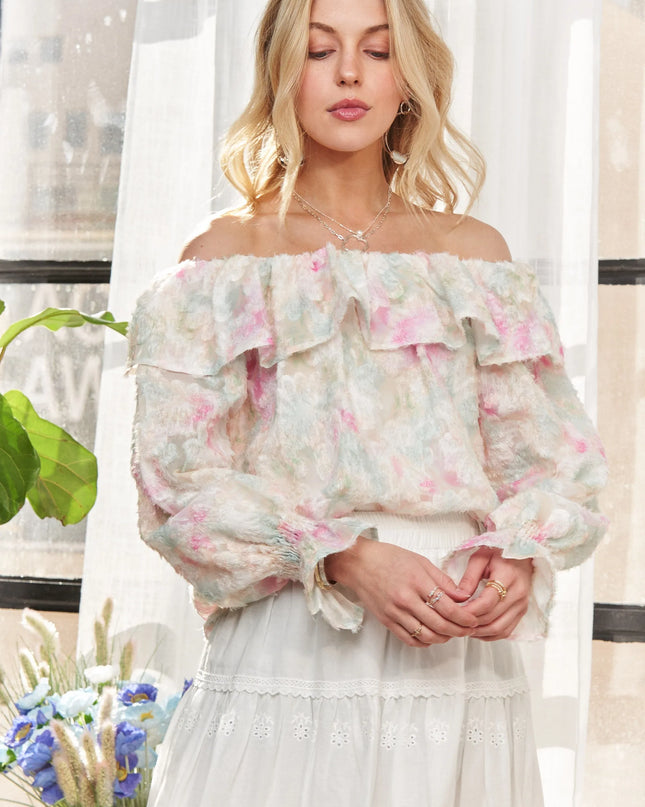 ADORA Ruffled Off Shoulder Floral Blouse 