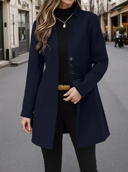Button Up Long Sleeve Coat Royal Blue