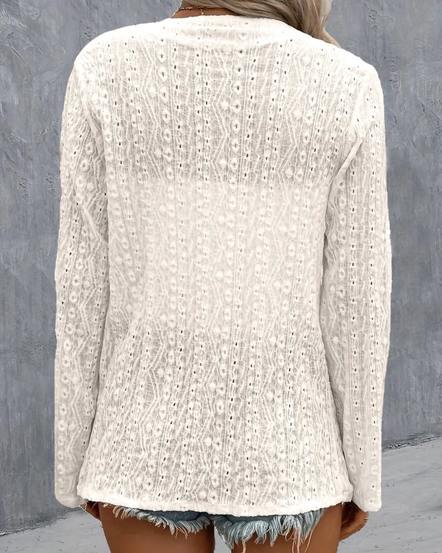 Eyelet Roll-Tab Sleeve Cardigan