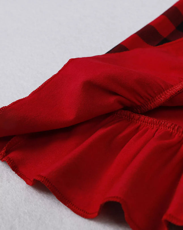 Children's Plaid Ruffle Hem Long Sleeve Dress