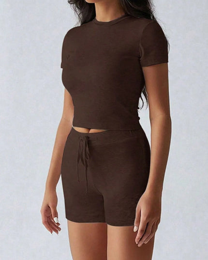 Round Neck Short Sleeve Top and Shorts Set
