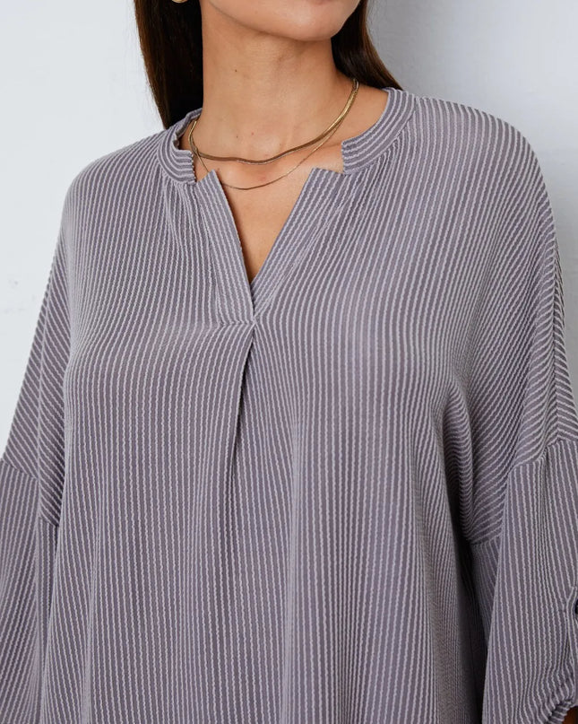 Notched Roll-Tab Sleeve Blouse