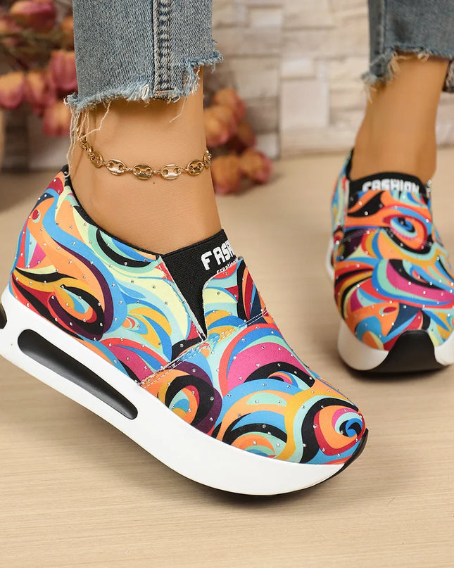 Colorful Abstract Pattern Platform Sneakers Red
