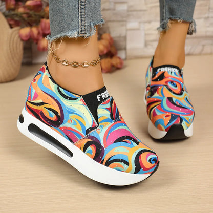 Colorful Abstract Pattern Platform Sneakers Red