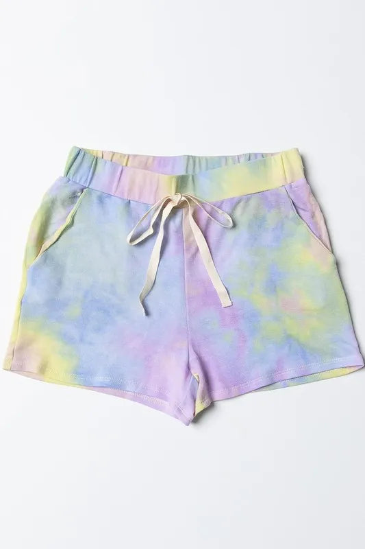 BiBi Tie Dye French Terry Casual Shorts with Twill Tape