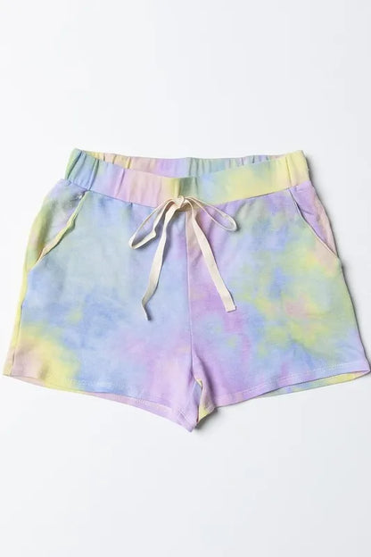 BiBi Tie Dye French Terry Casual Shorts with Twill Tape