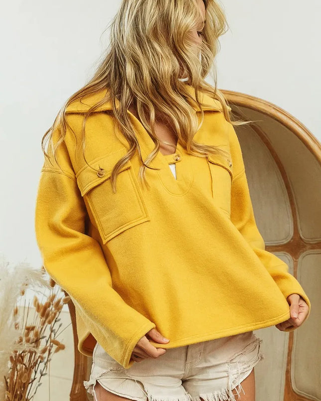 BiBi Flap Pockets Fleece Collared Sweatshirt