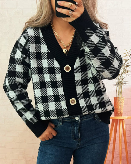 Plaid Button-Down Cardigan