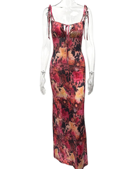 Tie Front Floral Print Maxi Dress