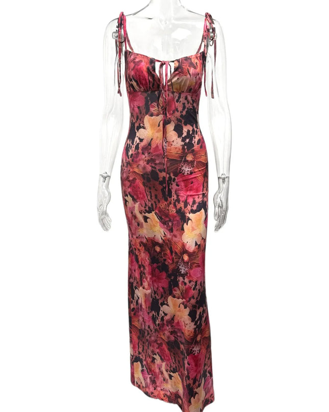 Tie Front Floral Print Maxi Dress