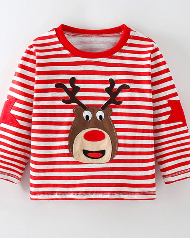 Children's Reindeer Striped Long Sleeve T-Shirt 8567