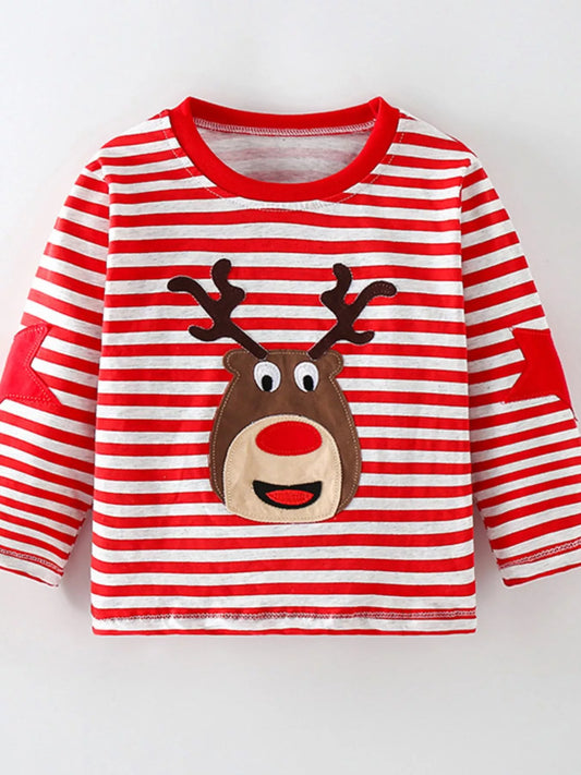 Children's Reindeer Striped Long Sleeve T-Shirt 8567