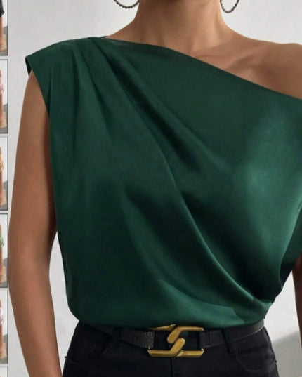 Asymmetrica One-Shoulder Draped Blouse
