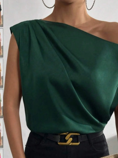 Asymmetrica One-Shoulder Draped Blouse