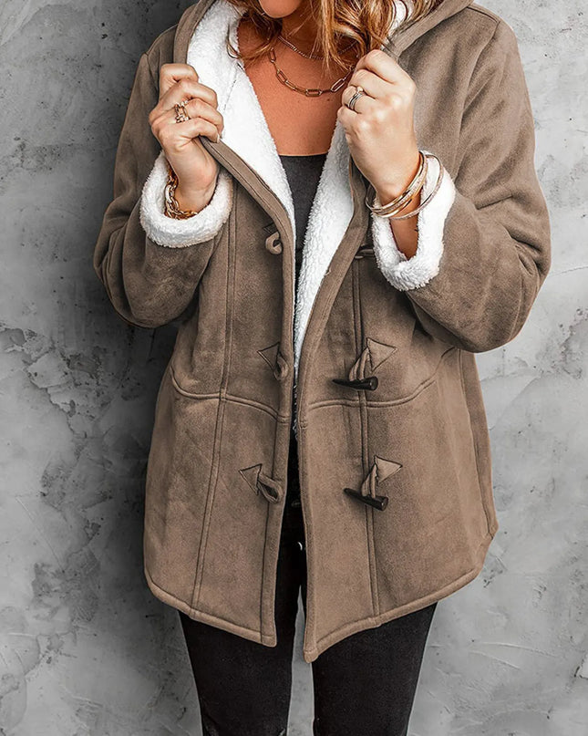Full Size Cozy Sherpa Lined Toggle Coat with Hood Plus Size Brown
