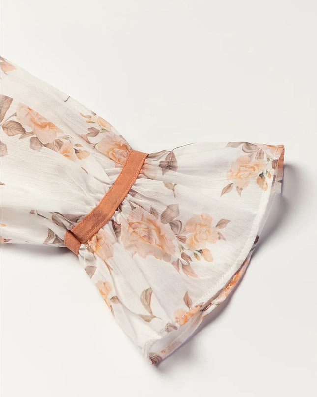 Cable Knit Round Neck Flounce Sleeve Sweater