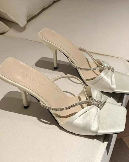 Rhinestone Mid Heel Sandals