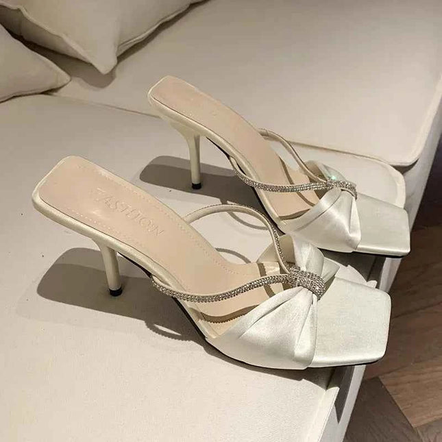 Rhinestone Mid Heel Sandals