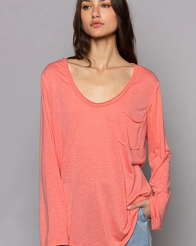 POL Chest Pocket Long Sleeve T-Shirt Strawberry