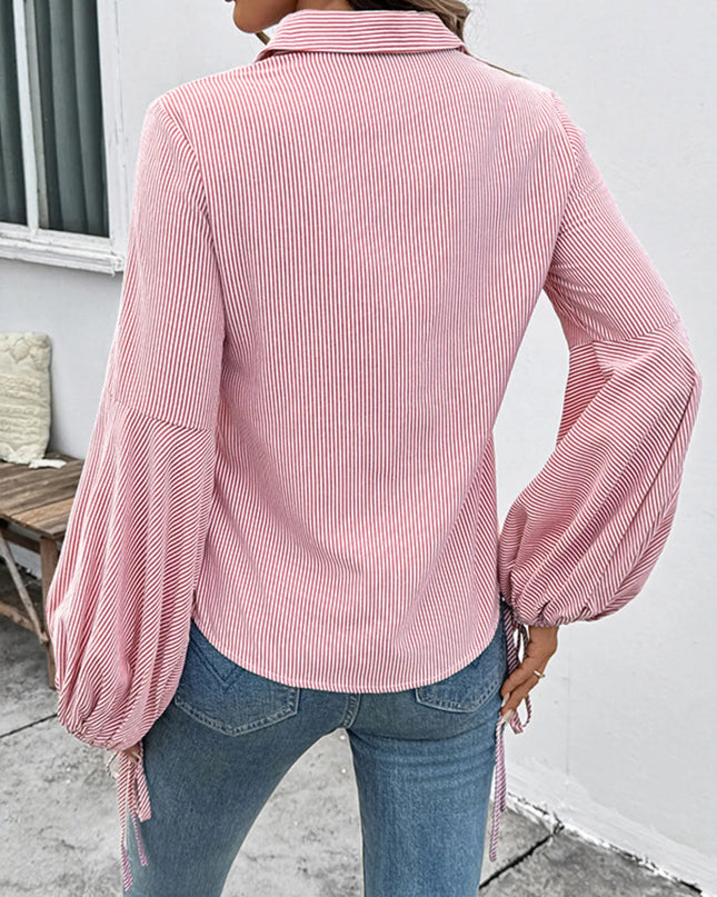 Striped Balloon Sleeve Button-Up Shirt