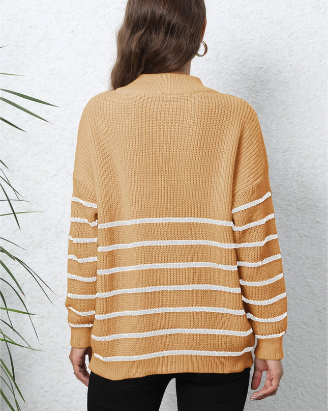 Mock Neck Long Sleeve Zip-Up Sweater