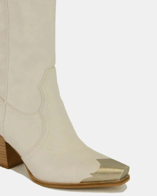 Beast Fashion Metal-Toe Block Heel Ankle Boots