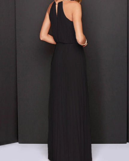 Pleated Sleeveless Maxi Tank Dress