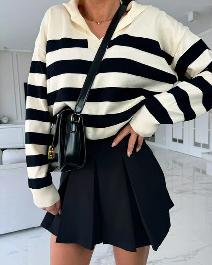 Striped Dropped Shoulder Knit Top