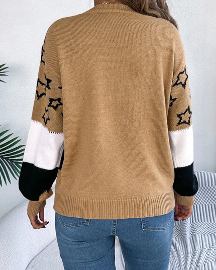 Star Contrast Round Neck Sweater