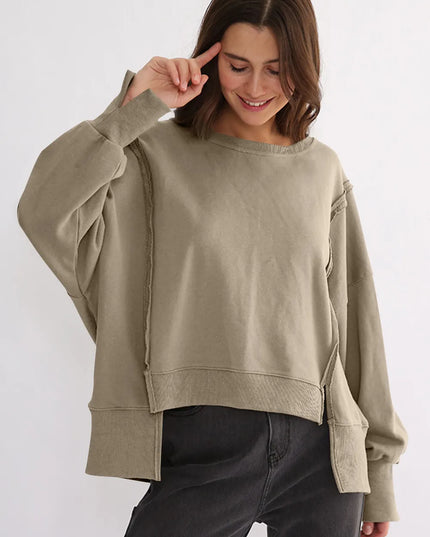 Exposed Seam High-Low Long Sleeve Sweatshirt