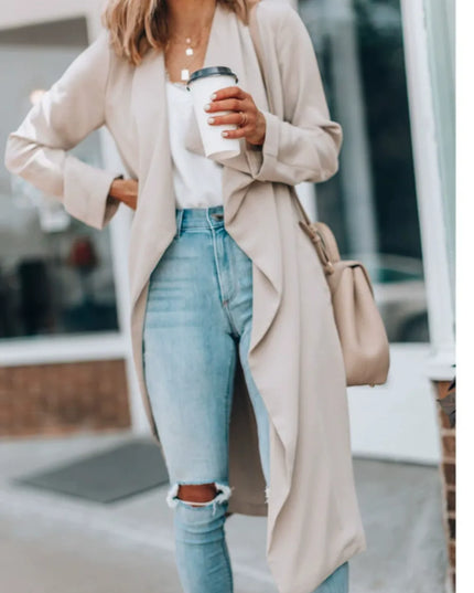 Open Front Long Sleeve Trench Coat Khaki