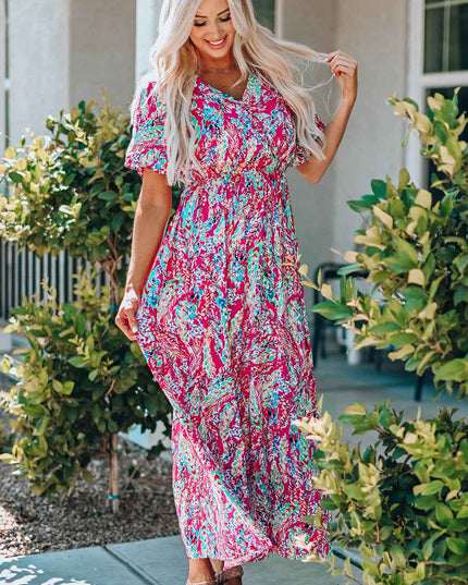 Multicolored V-Neck Maxi Dress